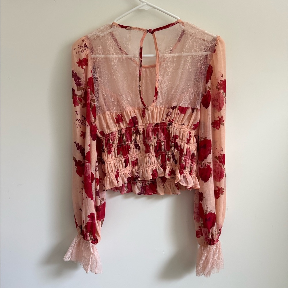 Free People Daphne Blouse in a pink and red floral - Picture 4 of 6